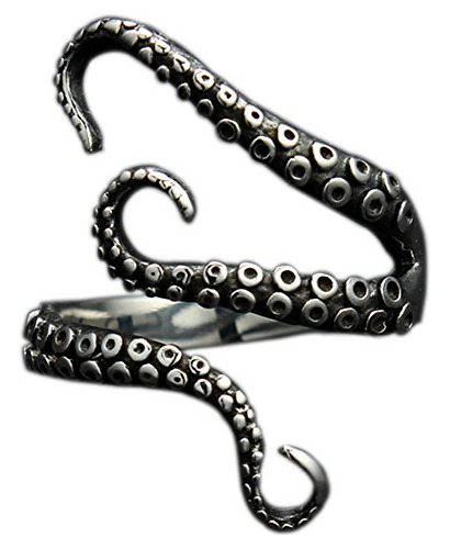 Anillo De Acero Inoxidable 316l Con Pulpo Pirata En Negro