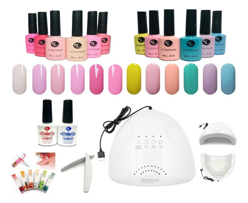 Kit Uñas 12 Esmaltes Gel+ Lámpara Uv-led 48w+base+top+lima Color Gamas