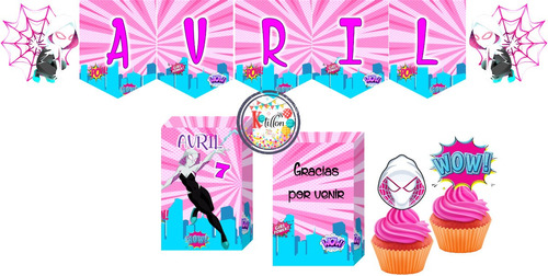 Pack Cotillón Cumple 100% Artesanal Spider Gwen/k Deco K