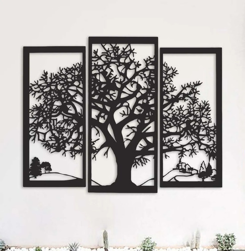 Cuadro Triptico Arbol B6 Calado En Madera 120x60cm