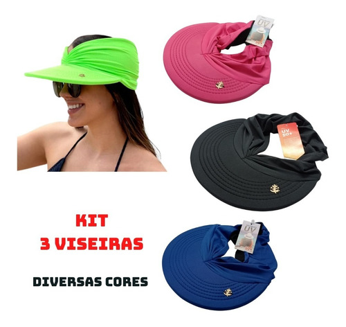 Kit 3 Viseiras Dupla Face Uv50+ Turbante Bandana Envio 24hrs