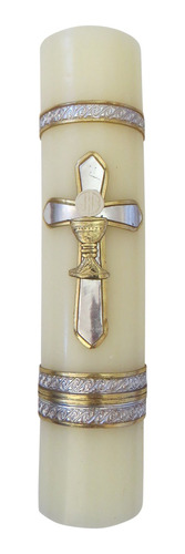 Silver-tone Cross First Communion Candle Vela De Primer...