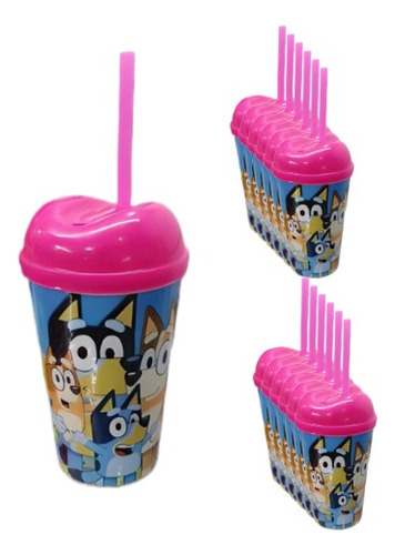 Vaso Pitillo Bluey Sorpresa X12u Alta Calidad Cumpleaños