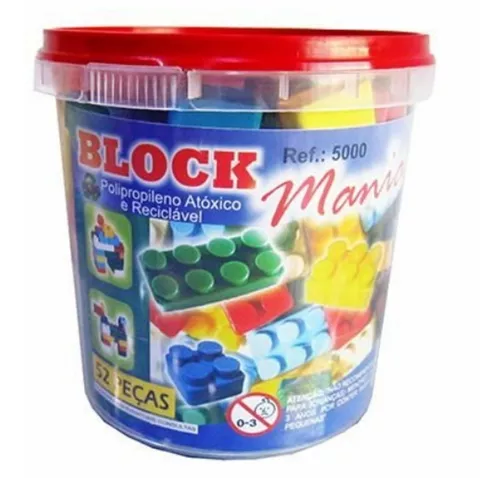 Jogo Balde Montar Blocos Block Mania 52 Peças Ref: 5000