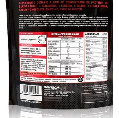 Imagen 2 de 2 de Whey Protein Premium Gentech +glutamina +bcaa 1 Kg