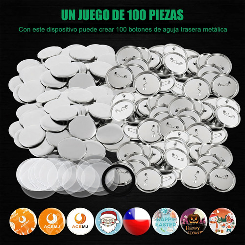 100 Botones 25mm Chapita Alfiler Metal Filimina Insumo / Uss