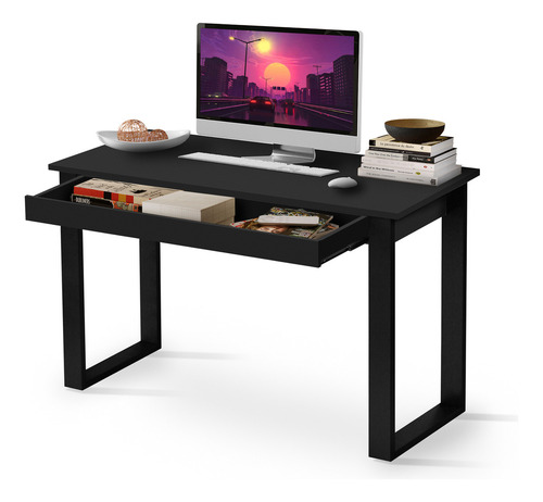 Mesa Escrivaninha Em Madeira Para Escritório Estilo Industrial Com Gaveta Cor Preto Casa Lustre