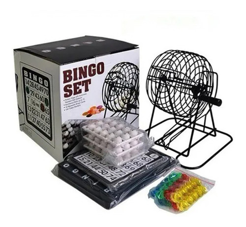 Set Completo Bingo Tómbola Metálica Clásico De Lujo
