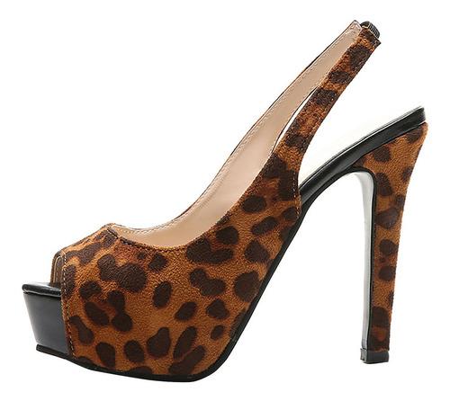 Zapatos De Talla Grande Para Mujer Fish Mouth Leopardo 
