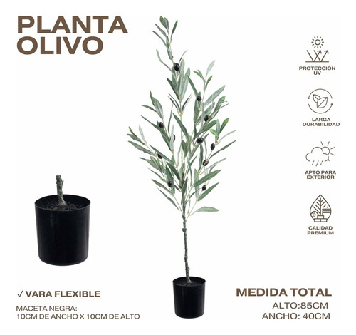 Planta Olivo Artificial 85cm C/maceta Calidad Premium