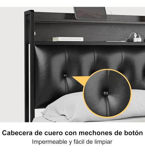 Base Cama King Size Cabecera Puertos Usb Luces Led Control