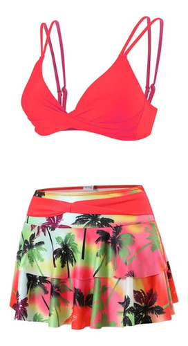 . Bikini Estampado Con Abertura Y Volantes Traje De Baño