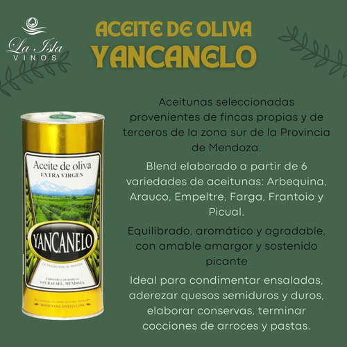 Imagen 2 de 10 de Aceite Oliva Yancanelo 1lt. Extra Virgen + Aceto Tipo Modena