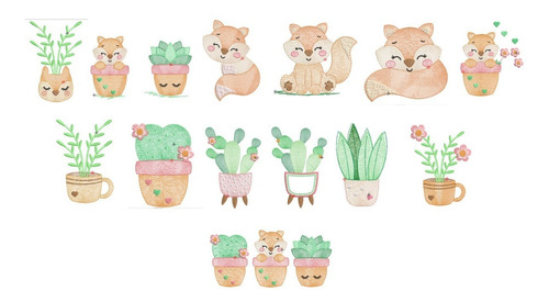 Pack Matrices Para Maquinas Bordadoras Cactus Flores Zorrito