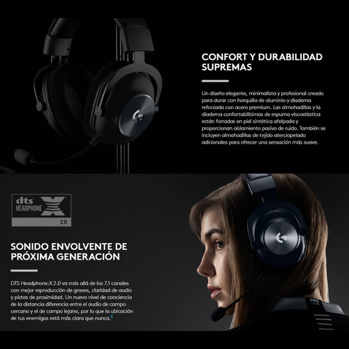 Imagen 5 de 10 de Diadema Gamer Profesional Logitech G Pro X Wireless 7.1 Dts