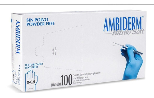 Guantes descartables antideslizantes Ambiderm Soft color azul talle XS de nitrilo x 100 unidades
