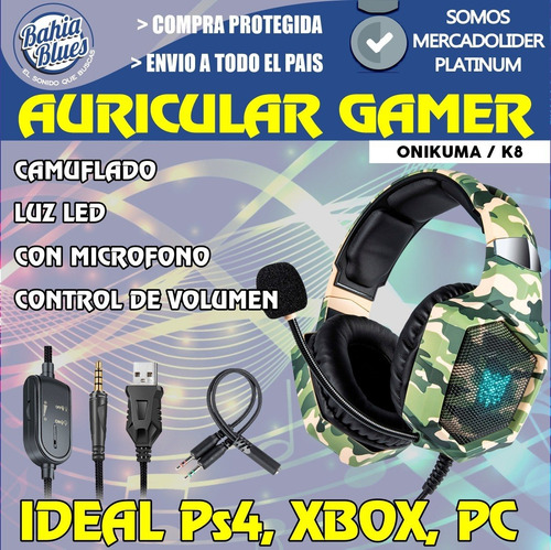 Auricular Gamer Pc Ps4 Xbox Gaming Con Microfono Led