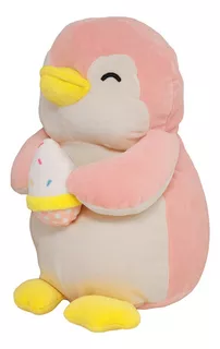 Miniso Peluche Pingüino Con Helado Rosa Claro 34x24x17 Cm