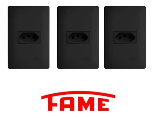 Kit 3 Tomadas 10a Fame 2p+t 4x2 Habitat Black Preta Ref.4052