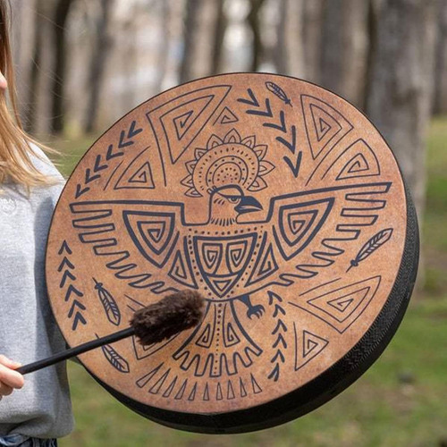 L Tambor Chamánico De 25 Cm Con Patrón De Pájaro Chamánico