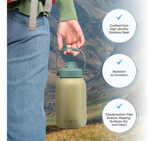 Half Gallon Insulated Bottles, 64oz Jug With Metal Hand...