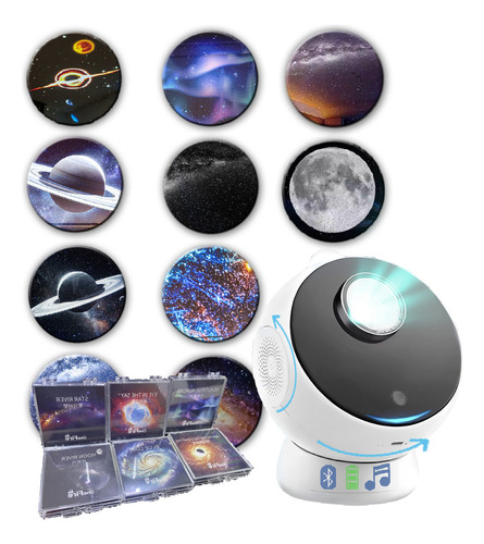 Luminária Projetor Galáxia Estrelas Cadente Lua Bluetooth Musica Recarregável Portátil 4k E20 Cúpula Preto Estrutura Branco
