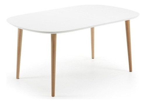 Mesa De Comedor Extensible Estilo Moderno Rec. Scarlet Tapa Blanco Patas Pino