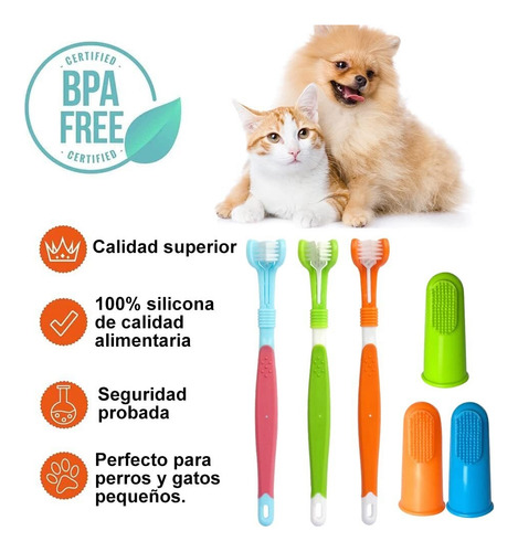 Juego Cepillo Dientes Mascotas 6 Pieza Silicona Suave Perros