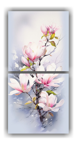 100x50cm Conjunto De Arte Floral Magnolias Blanco Y Rosa