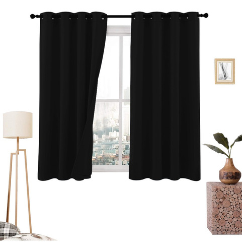 Cortinas Blackout 275cm Ancho X 160cm Alto - En 2 Páneles Color Negro