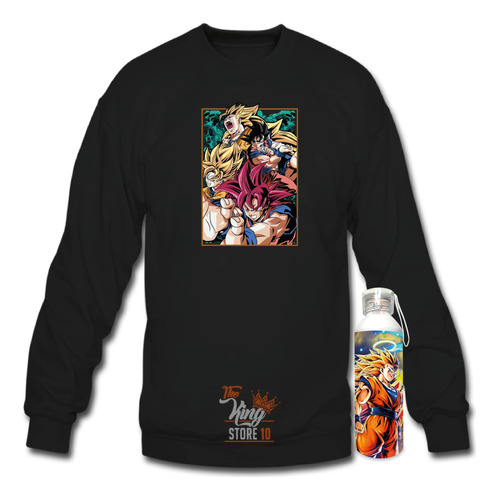 Poleron Polo + Botella, Goku Transformaciones, Dragon Ball, Dios, Saiyajin, Xxl