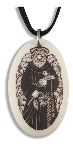 St Francis Medalla Oval, Porcelana Sobre Trenzada Cord | Pa.