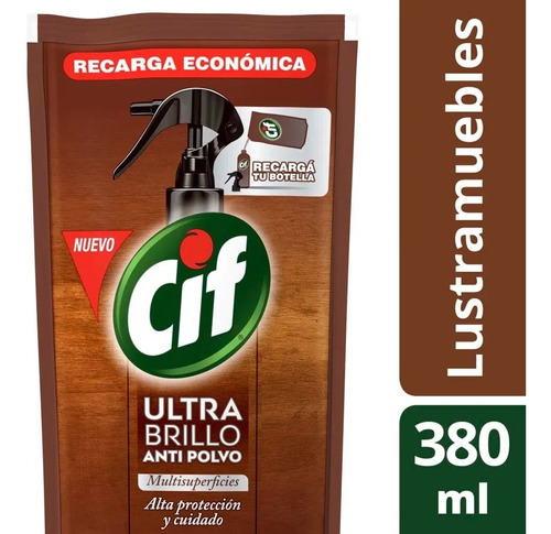 Lustra Muebles Cif Ultra Brillo Anti Polvo Repuesto Dp 380ml