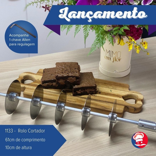 Rolo Cortador Ajustável 61x10 Bolo Torta Massa Doce Brownie