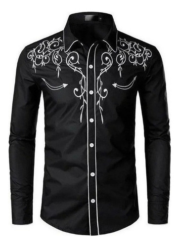 Ss Western Vaquero Camisa Hombres Marca Diseño Bordado Slim