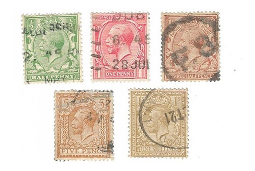 Lt1597. Lote De 5 Sellos De Jorge V, Inglaterra, 1912-1913.