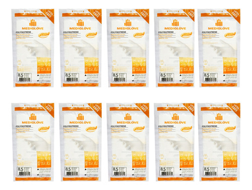 Mediglove Guante Poliisopreno Polyisoprene Esteril 10 Pares Blanco 8.5