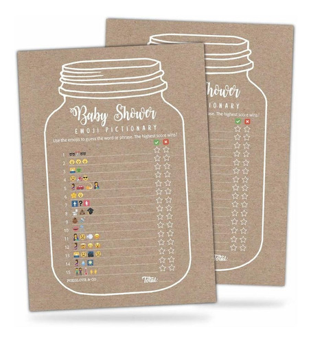 30 Mason Jar Emoji Pictionary Baby Shower Game Juego