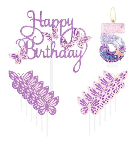 Vela Mariposa Para Cumpleaños Número 5 Compatible Con Cupcak