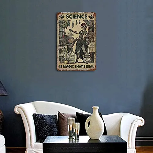 Cartel De Lata Vintage De Bruja Ciencia Es Magia Póste...