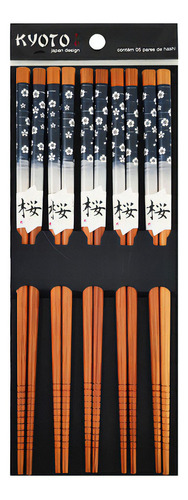 Kit 5 Pares Hashi Bambu Flor De Cerejeira Kyoto Yoi Palitos 