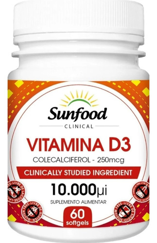 Vitamina D3 colecalciferol 10.000 Ui 60 cápsulas softgel Sunfood