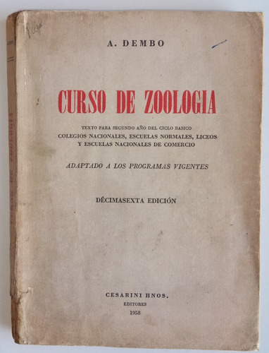 Curso De Zoología Texto Segundo Año Dembo Cesarini Libro