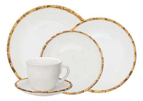 Aparelho de Jantar de Cerâmica 20 Peças Branco Bambu - Scalla Cerâmica