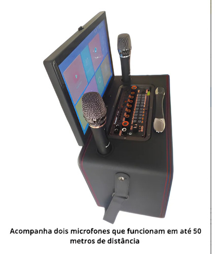 Caixa De Som Multimidia Com Microfones E Karaokê Ecopower.