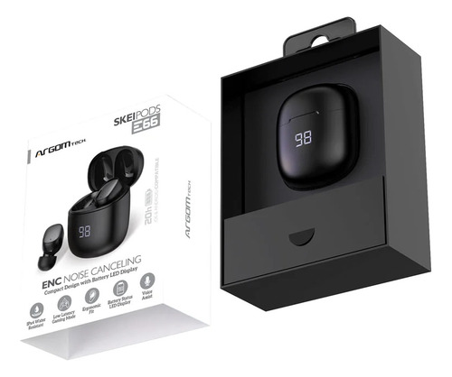Auriculares Inalámbricos Earbuds Argom SkeiPod E66 Negro