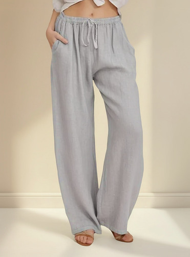 Pantalón De Algodón Y Lino Para Mujer, Cintura Elástica, Ext