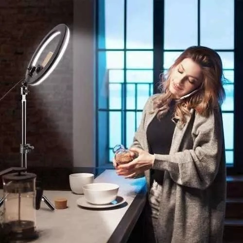 Imagen 2 de 3 de Tripode Con Luz Led Anillo Aro De 14 Pulgadas