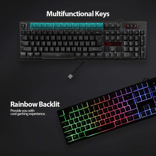 Teclado Para Jogos Com Fio Usb E Mouse Arco-íris Impermeável