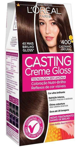 Kit de tinte para cabello castaño natural Castings Cream Gloss Tone 400 de L'Oréal